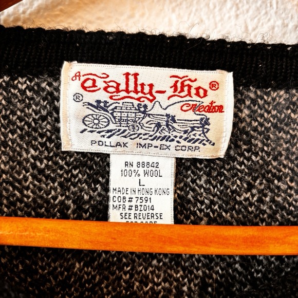 Vintage Tally Ho Wool Nordic Cardigan Sweater Womens Size L Floral Birds Eye - Picture 4 of 8